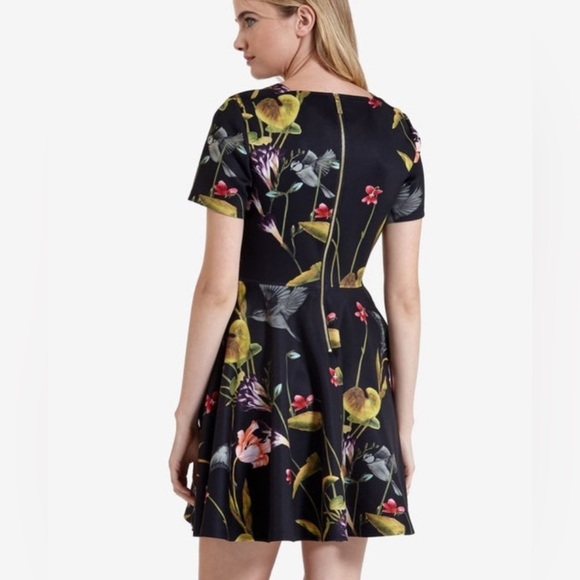 Ted Baker Dress Moven Floral Skater Fit And Flare Botanical Black Size 1 - Picture 6 of 8